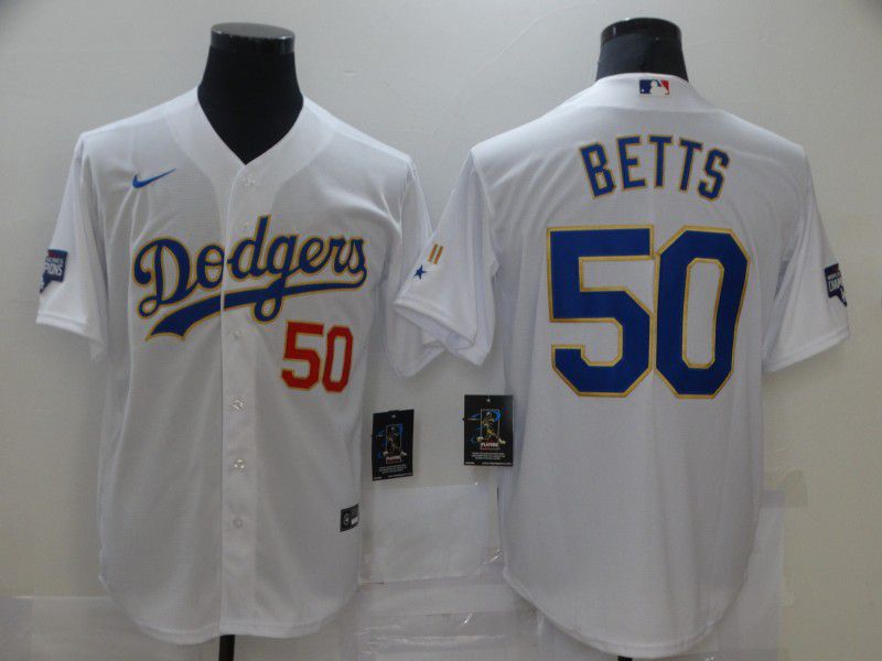Men Los Angeles Dodgers #50 Betts White Game 2021 Nike MLB Jersey